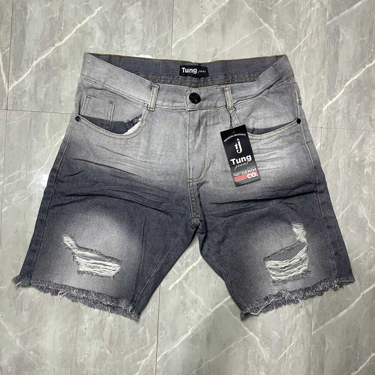 Bermuda Jeans Rasgado Tung Degradê Cinza