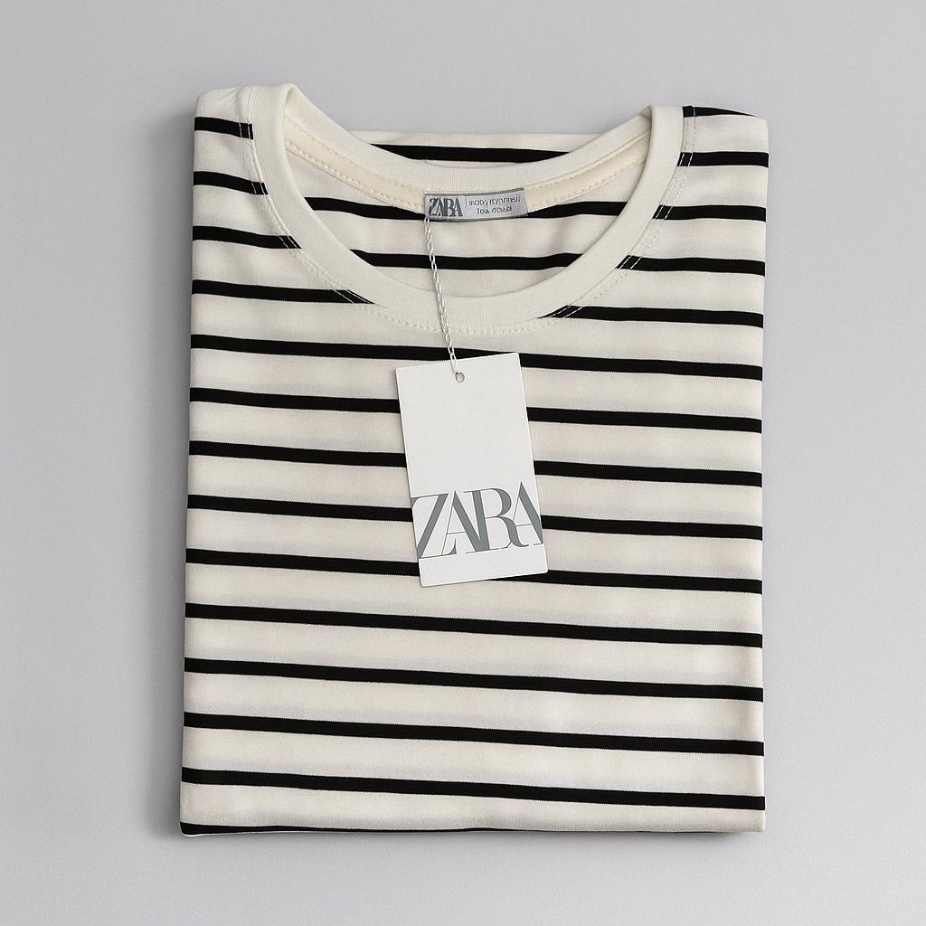 Camiseta Grife ZARA Off-White Listrada Clássica Estilo Breton
