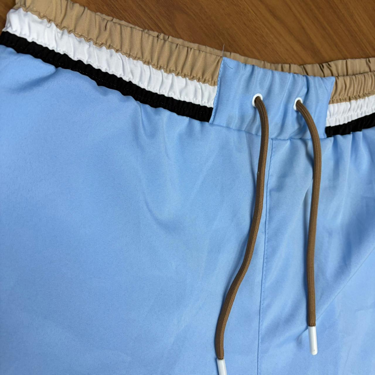Shorts Grife BOSS Azul Bebê de Banho/Praia com Cós Listrado e Secagem Rápida