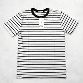 Camiseta Grife Zara Branca Listrada Clássica Gola Preta