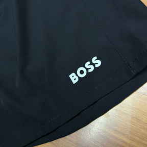 Shorts Grife BOSS Preto de Banho/Praia com Cós Listrado Contraste e Secagem Rápida