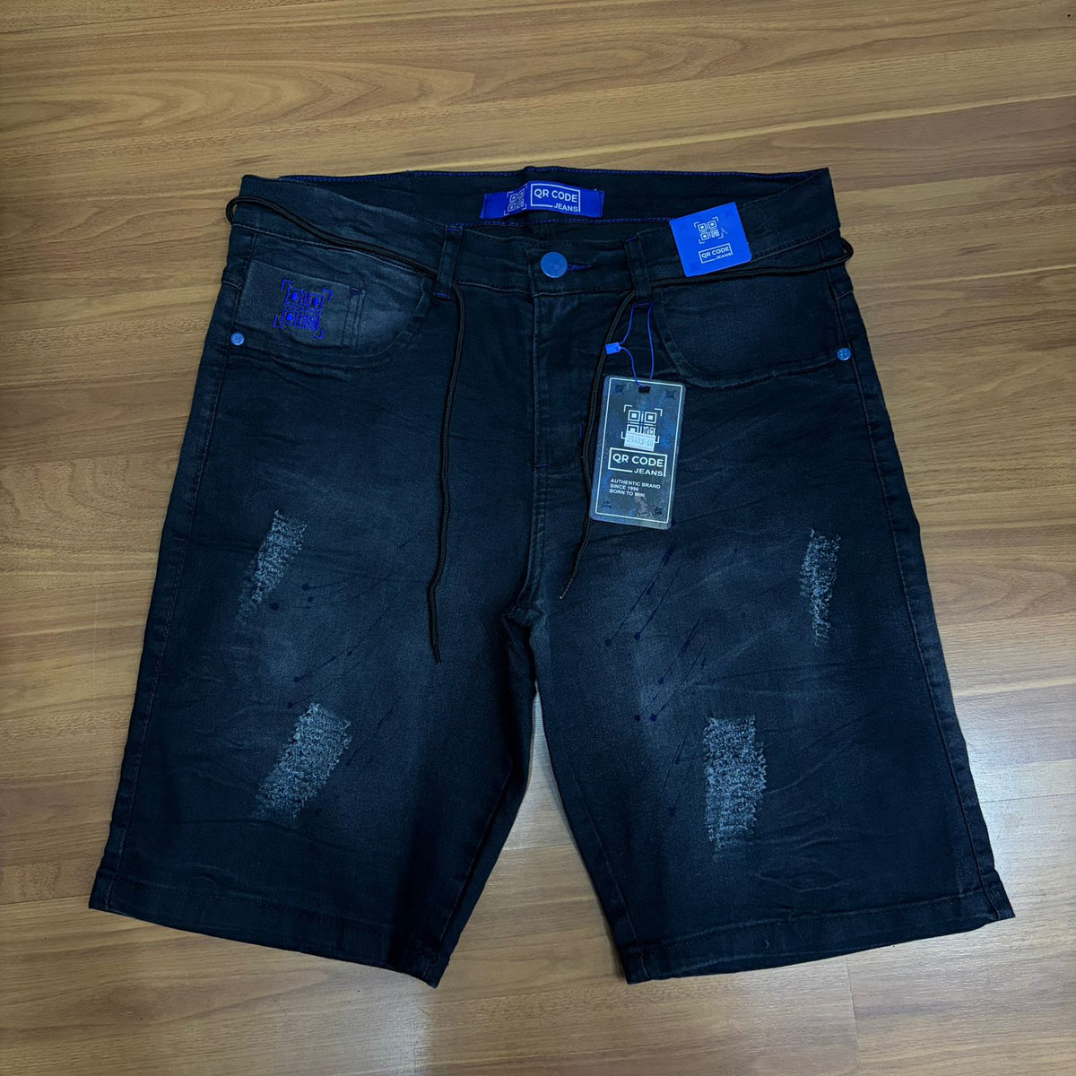 Bermuda Jeans Jogador Qr Code Grafite Detalhes Azul