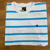 Camiseta Básica Listrada Brooksfield Branca e Azul