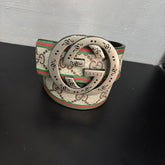 Cinto Premium Gucci GG Supreme Clássico Bege/Marrom com Fivela G Serpente Prateada