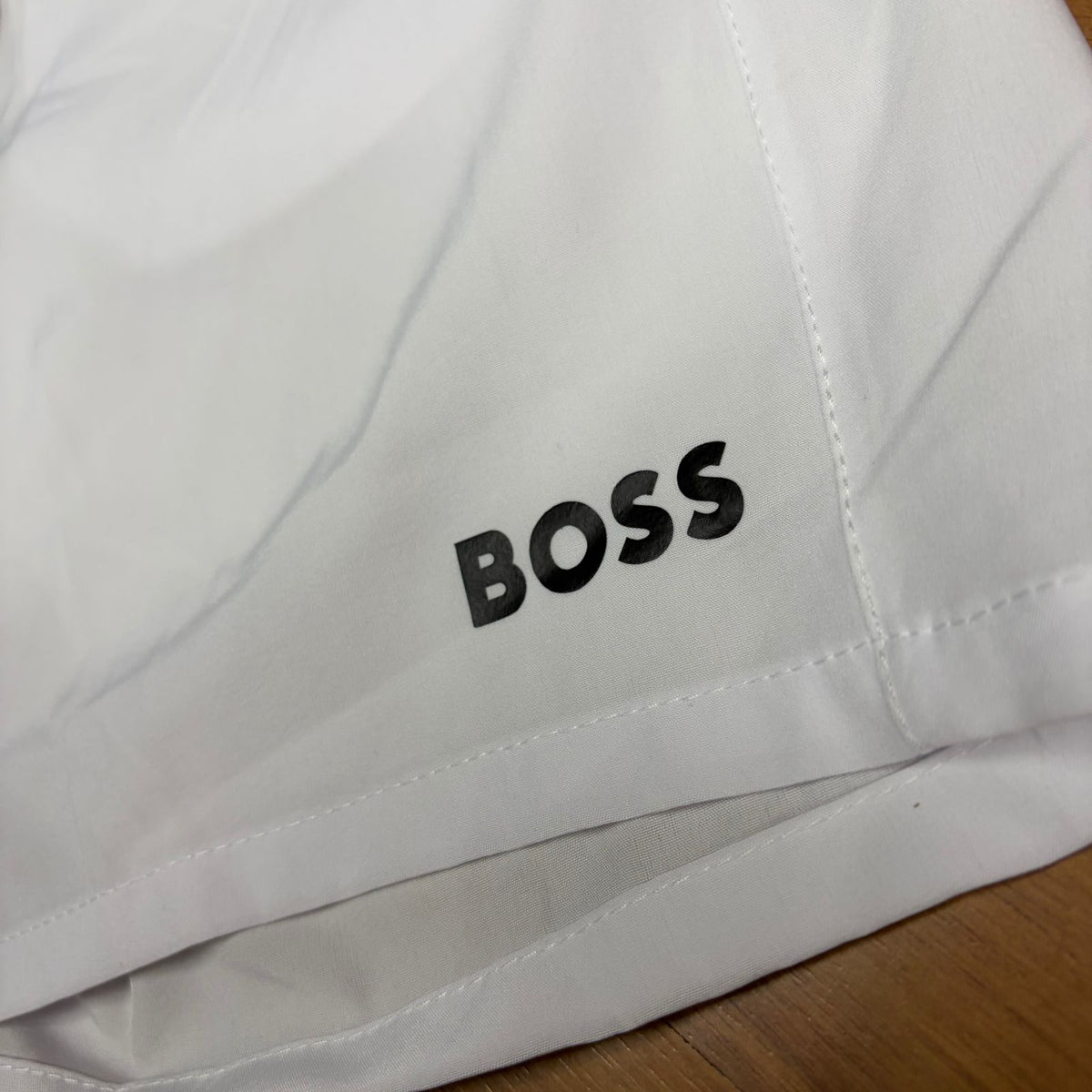 Shorts Grife BOSS Branco de Banho/Praia com Cós Listrado Contraste