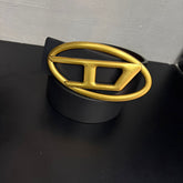 Cinto Premium Diesel Preto em Couro com Fivela Mega Oval Dourada