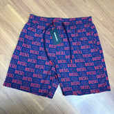 Shorts Grife Diesel Azul Marinho com Estampa Logo All-Over em Vermelho Coral
