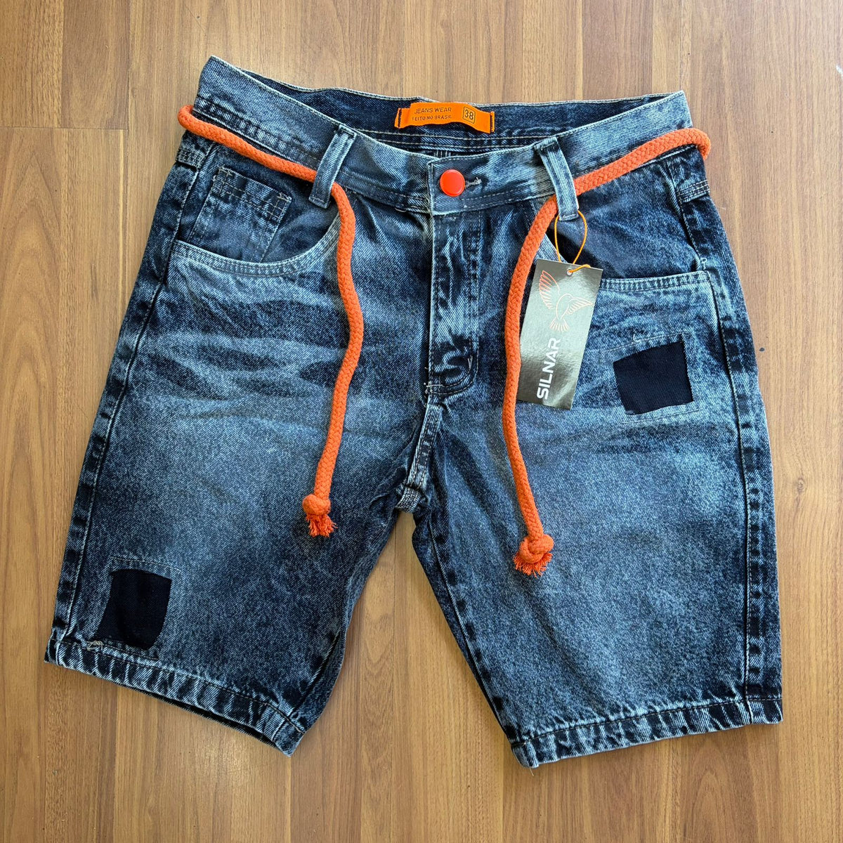 Bermuda Jeans Jogador C/ cordão Laranja Silnar