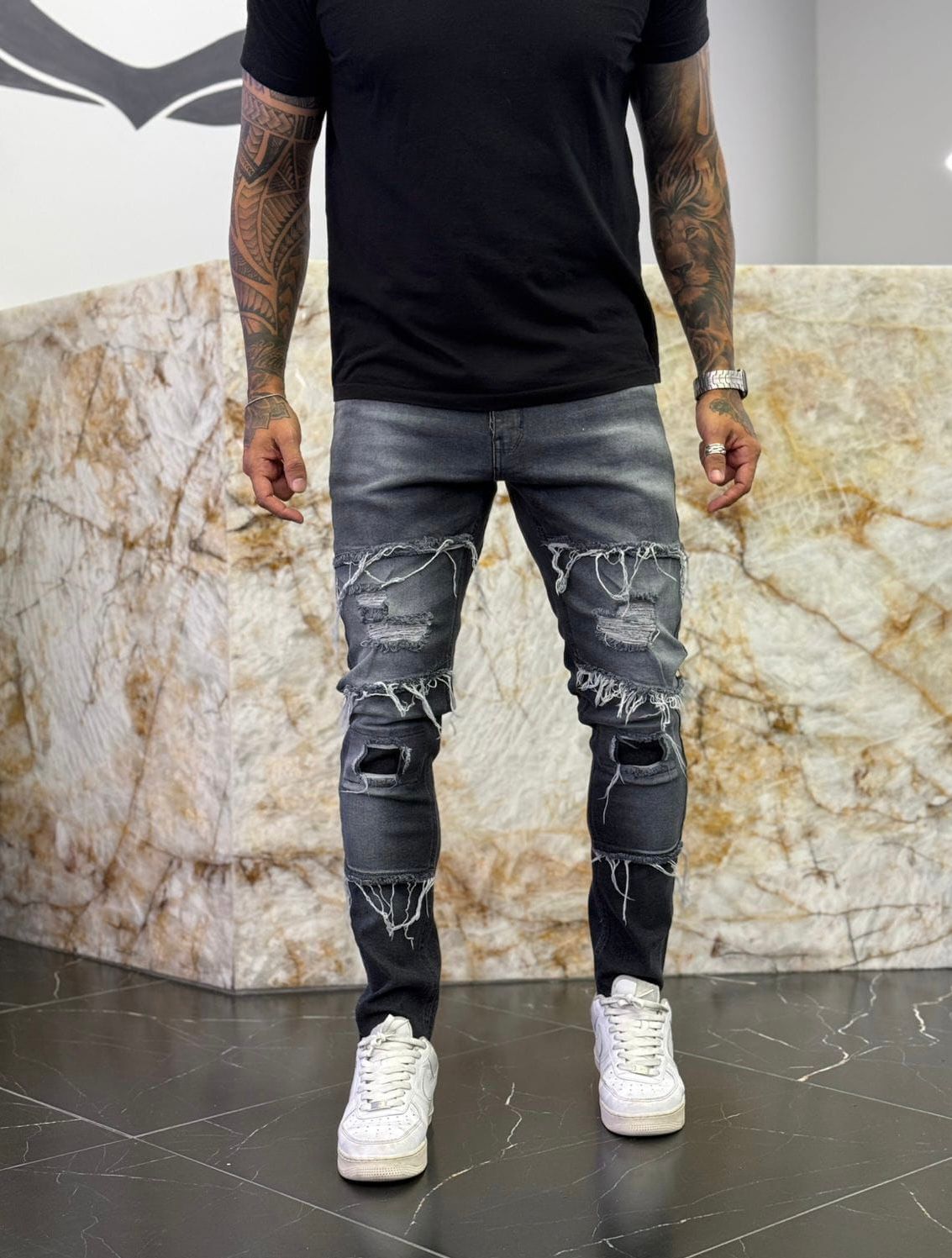 Calça Jeans Jogador Destroyer Black Acid