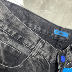 Bermuda Jeans Rasgado Tung Cinza Botão Azul