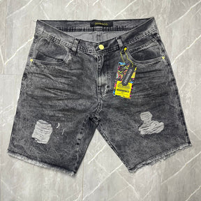 Bermuda Jeans Rasgado Denim&Co Cinza Botão Amarelo