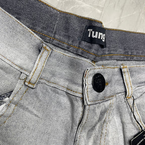Bermuda Jeans Rasgado Tung Degradê Cinza