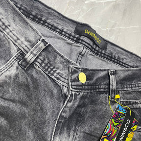 Bermuda Jeans Rasgado Denim&Co Cinza Botão Amarelo