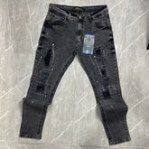 Calça Jeans Jogador City Denim Rasgo com Tinta Preto Grafite