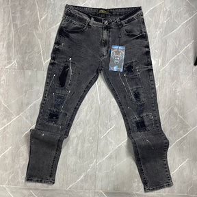 Calça Jeans Jogador City Denim Rasgo com Tinta Preto Grafite