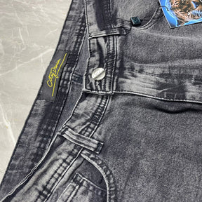 Calça Jeans Jogador City Denim Rasgo com Tinta Preto Grafite