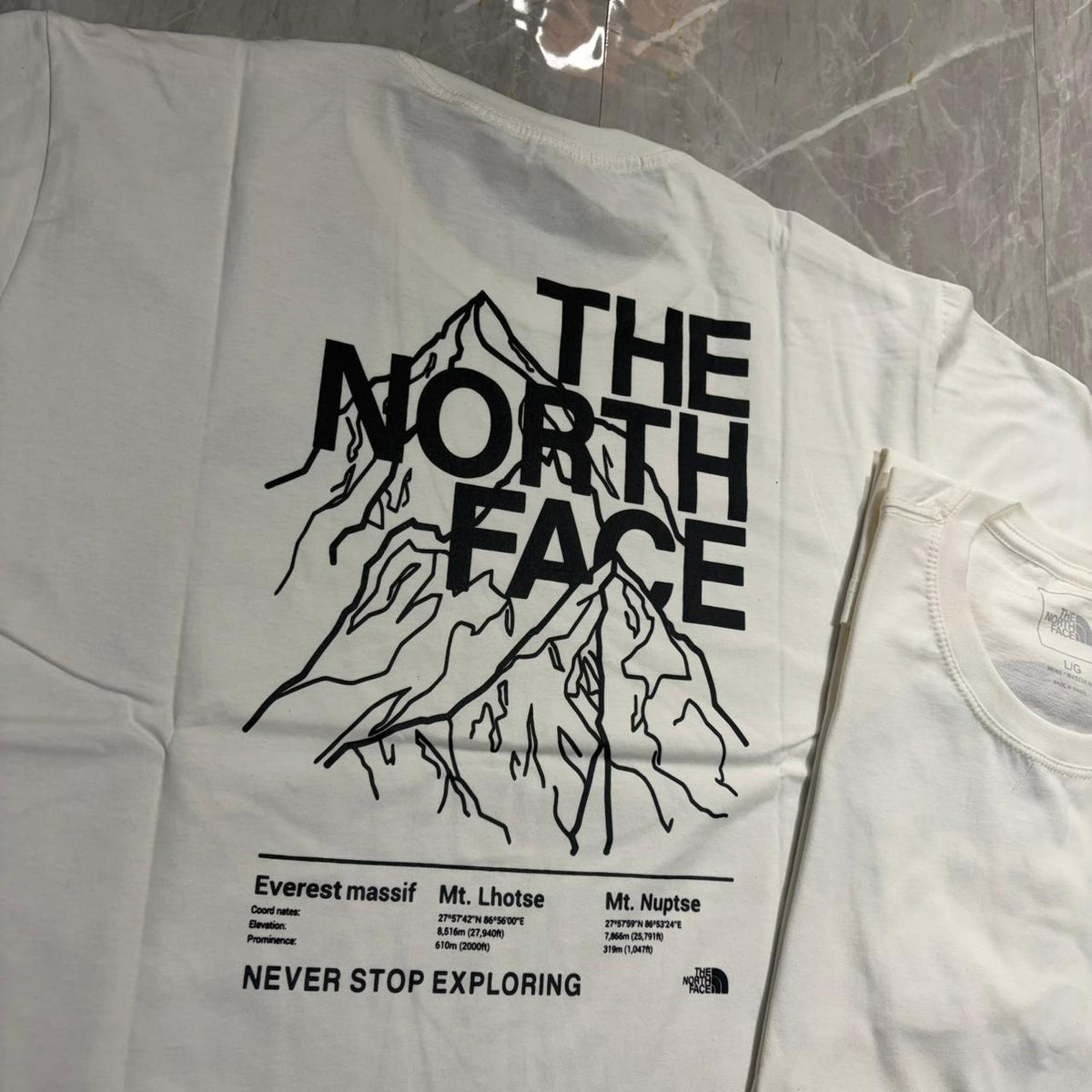 Camiseta Grife The North Face Branca com Estampa Traseira de Montanhas