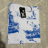 Camiseta Grife LOUIS VUITTON Branca com Estampa Toile de Jouy Azul