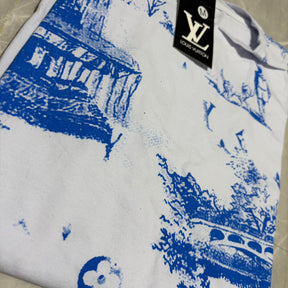 Camiseta Grife LOUIS VUITTON Branca com Estampa Toile de Jouy Azul