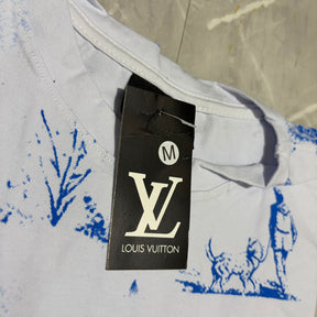 Camiseta Grife LOUIS VUITTON Branca com Estampa Toile de Jouy Azul