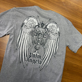 Camiseta Grife Palm Angels Cinza Estampa Atrás Asa