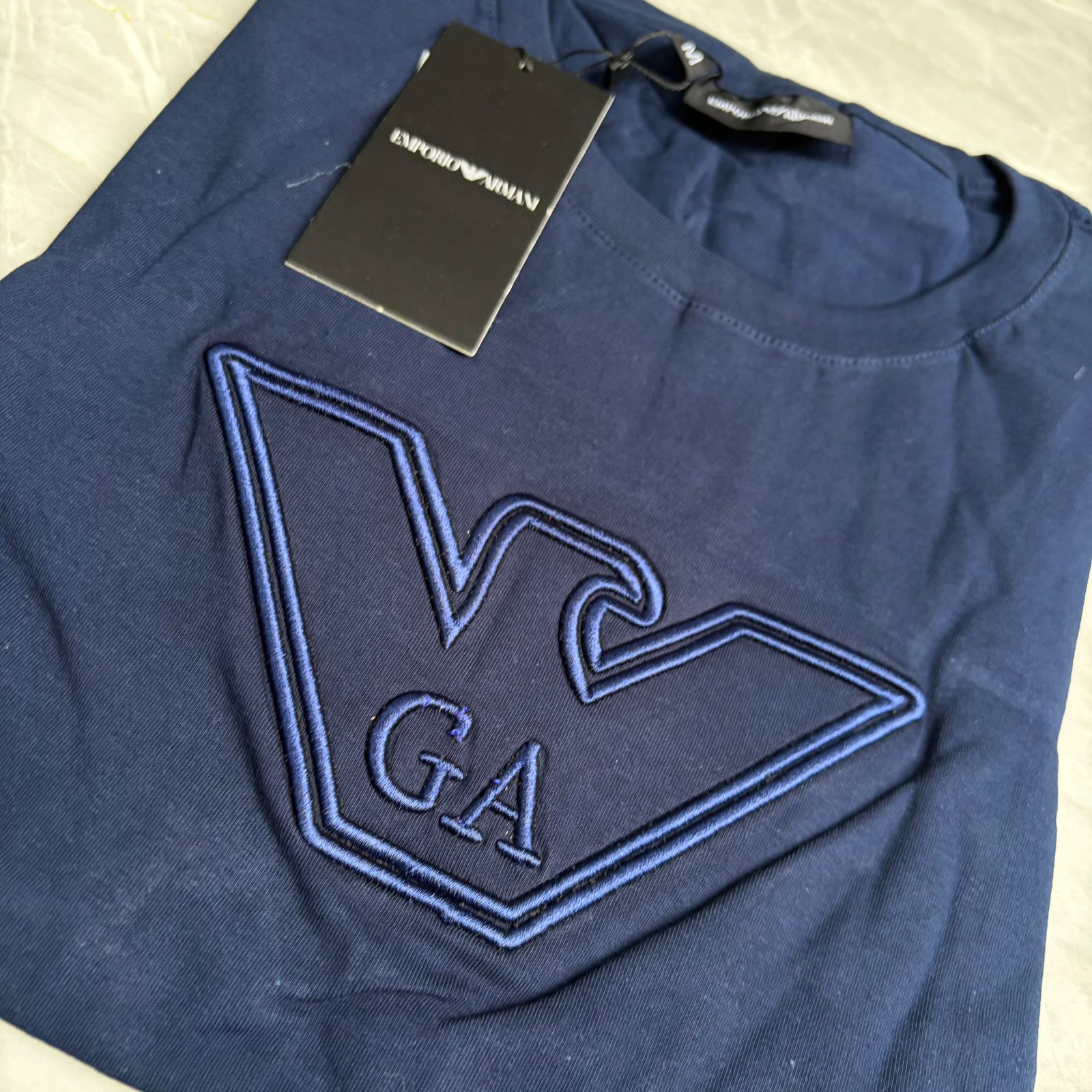 Camiseta Grife Giorgi Armani Águia Bordado Azul Marinho