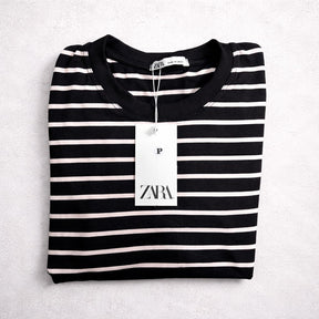 Camiseta Grife Zara Preta Listrada Clássica Estilo Breton