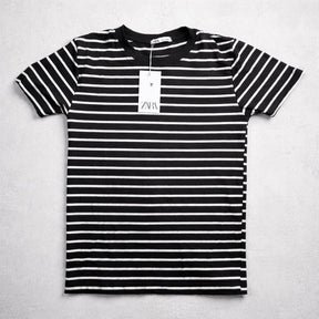 Camiseta Grife Zara Preta Listrada Clássica Estilo Breton