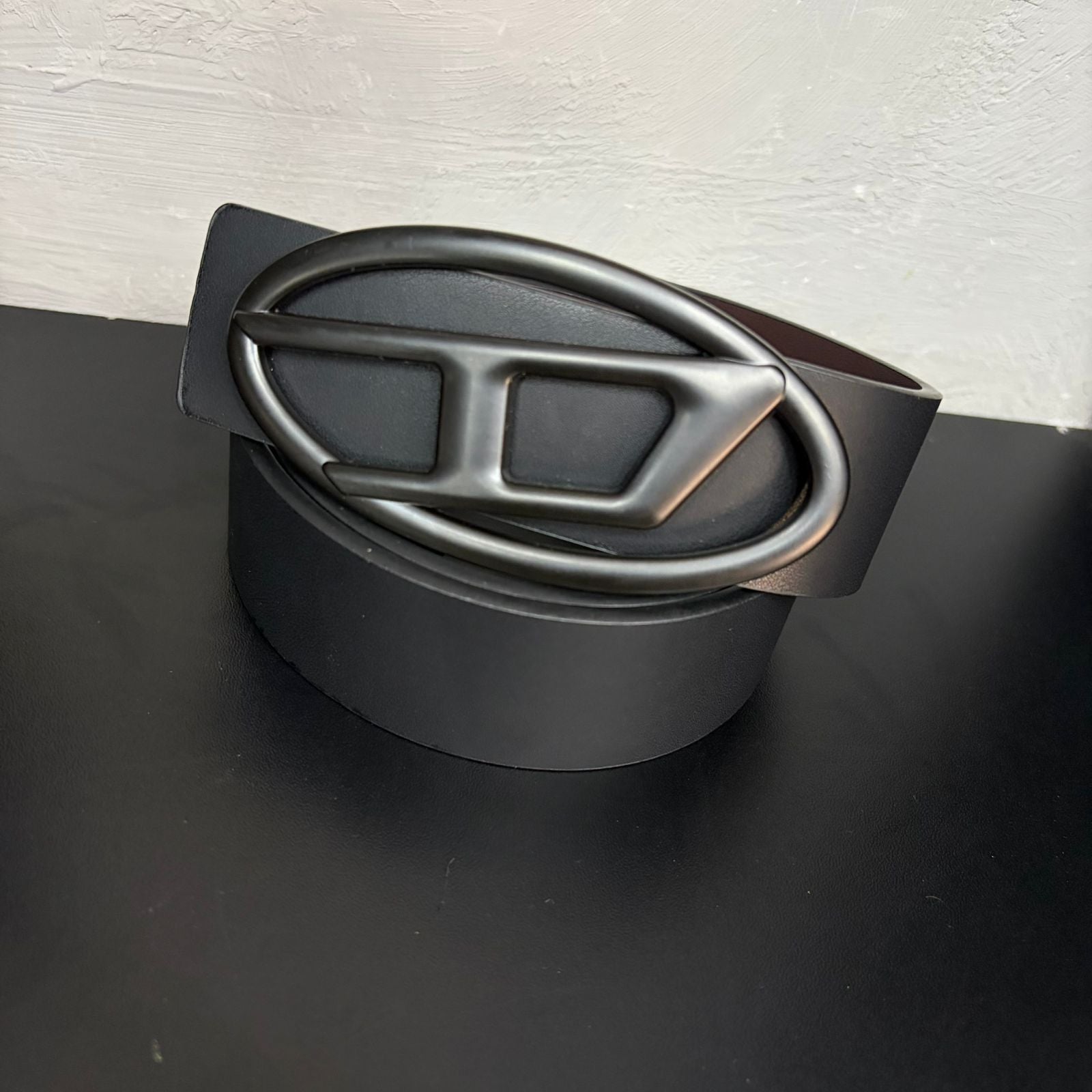 Cinto Premium Diesel Preto em Couro com Fivela Mega Oval Total Black