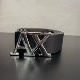 Cinto Premium Armani Exchange (AX) Preto em Couro com Fivela Logo Cromada