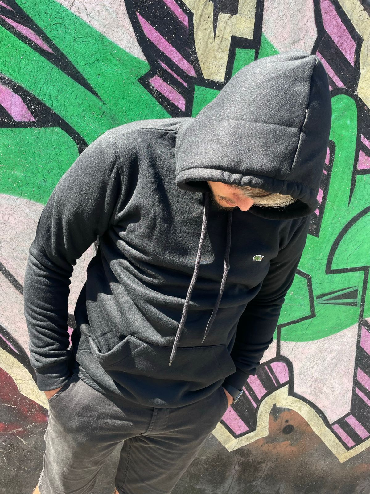 Blusa Moletom com Capuz Lacoste Básica Preta