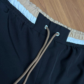 Shorts Grife BOSS Preto de Banho/Praia com Cós Listrado Contraste e Secagem Rápida